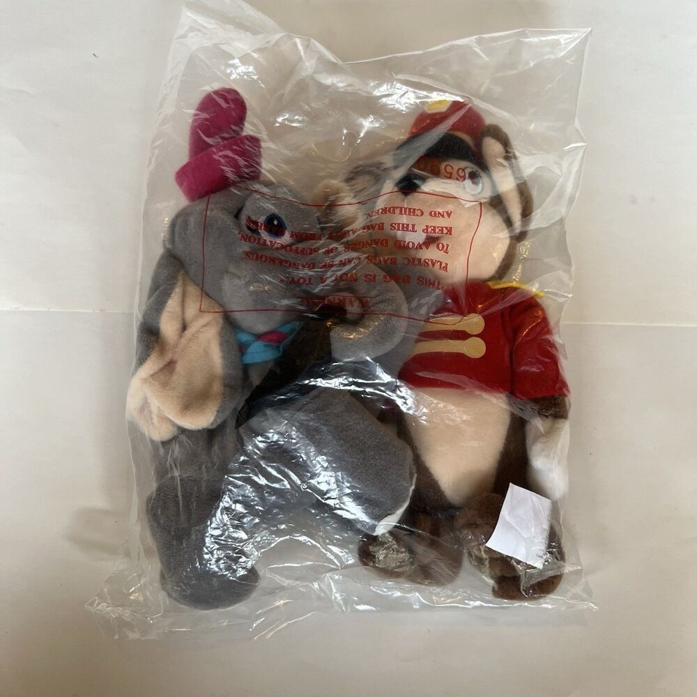 Disney Store Dumbo Beanbag Plush Set of 2  Timothy Mouse Vintage 90s Toys Sealed